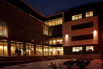 Faculty of Civil Engineering and Architecture at night, back view, photo made by S. Dubiel